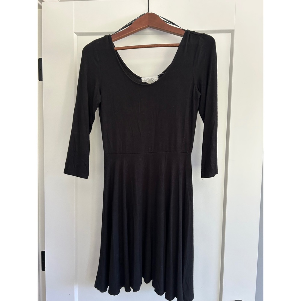 Forever 21 Black Dress Fit and Flare 3/4 Sleeve Scoop Neck Medium